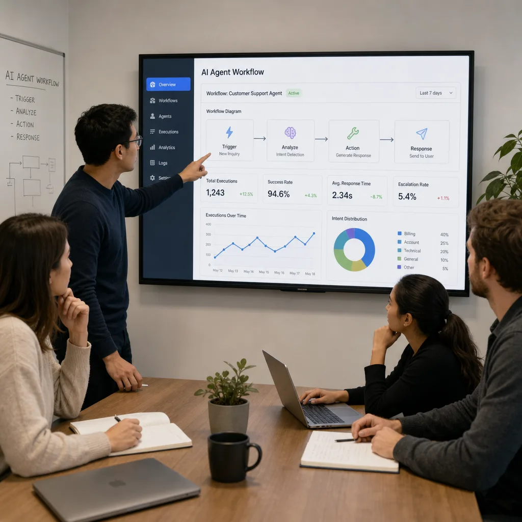 Business process automation dashboard showing tasks, approvals, and team handoffs